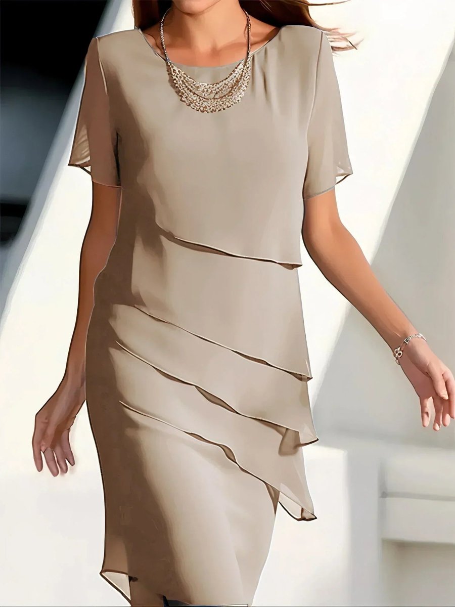 Sophia | Women's Tiered Chiffon Short-Sleeve Cocktail Dress