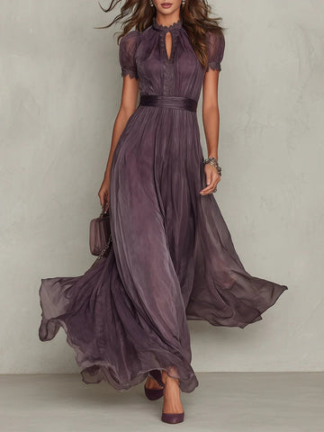 Ainsley | Lace Trim Ombre Maxi Dress Puff Sleeve