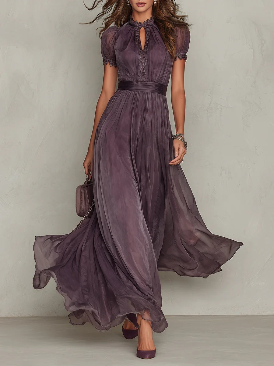 Ainsley | Lace Trim Ombre Maxi Dress Puff Sleeve