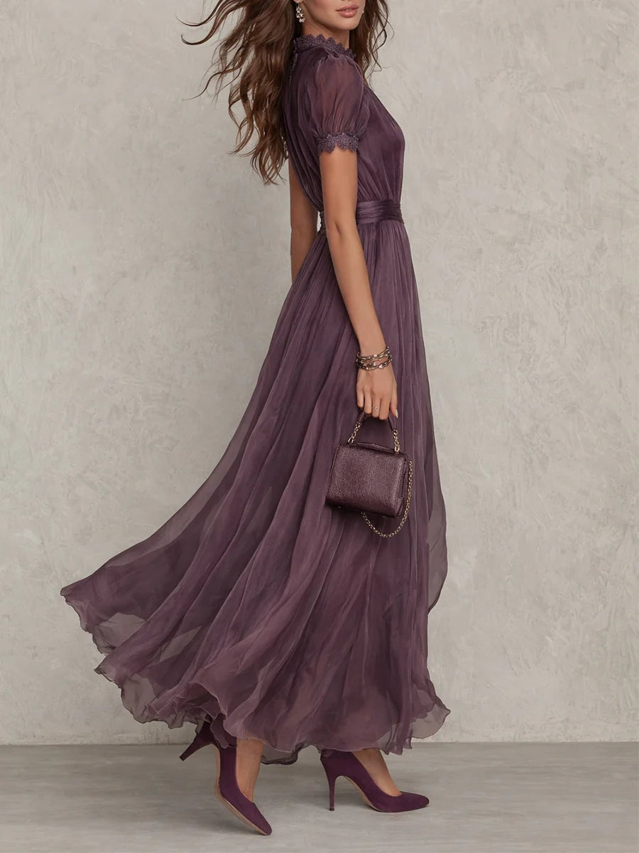 Ainsley | Lace Trim Ombre Maxi Dress Puff Sleeve