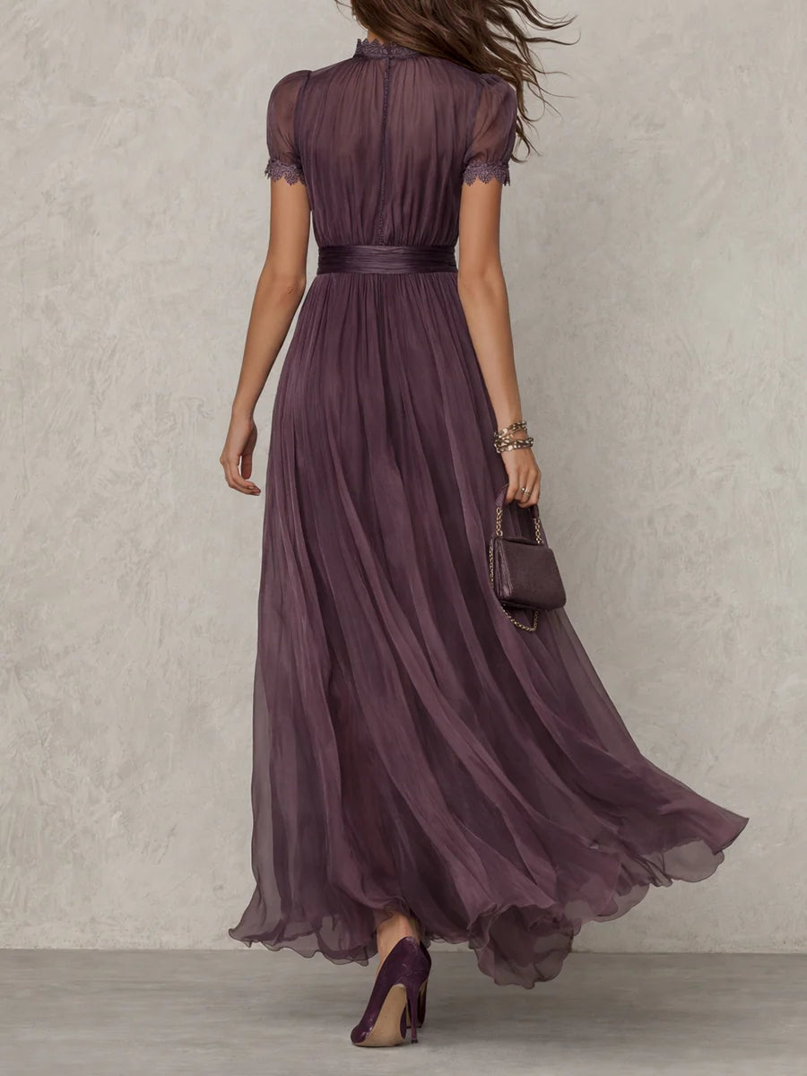Ainsley | Lace Trim Ombre Maxi Dress Puff Sleeve