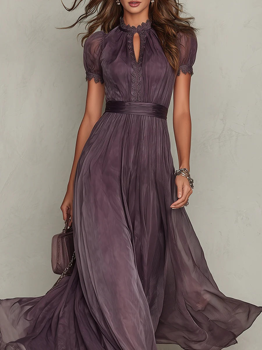 Ainsley | Lace Trim Ombre Maxi Dress Puff Sleeve