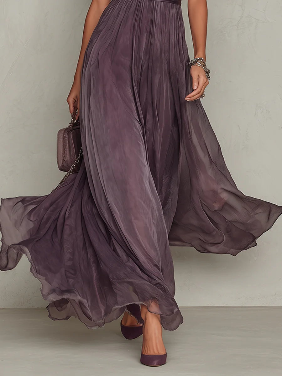 Ainsley | Lace Trim Ombre Maxi Dress Puff Sleeve